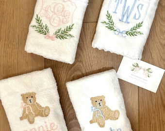 Embroidered Baby Burp Clothes Ultra Soft with Delicate Scalloped Edges