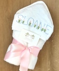 Custom Hooded Baby and Toddler Bath Towel Gift 100% Cotton with Handwritten Gift Notecard included