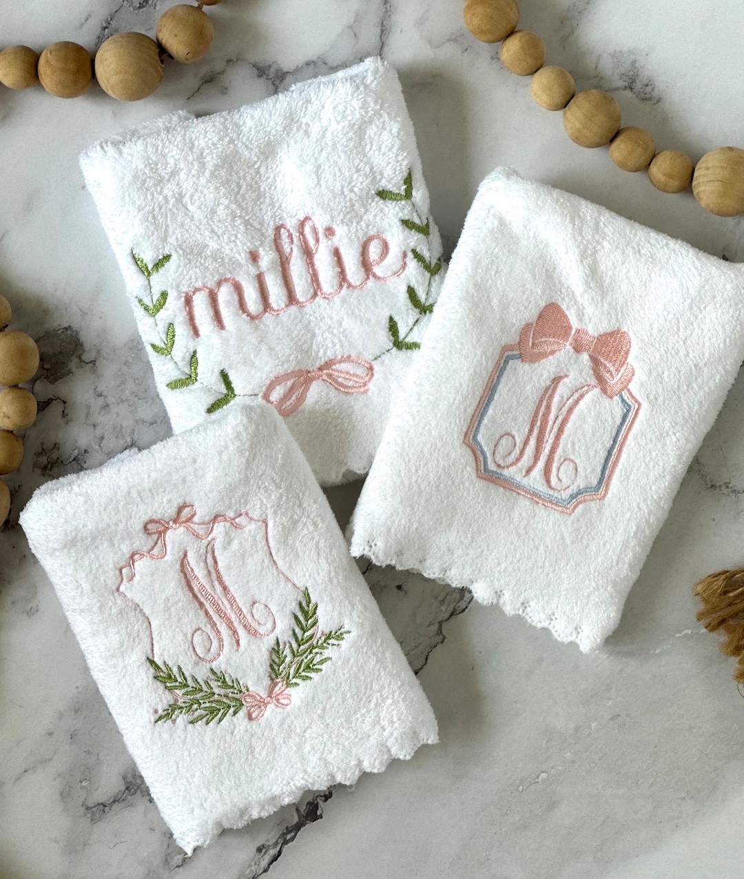 Embroidered Baby Burp Clothes Ultra Soft With Delicate Scalloped Edges