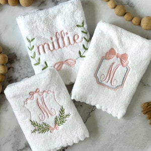 Embroidered Baby Burp Clothes Ultra Soft with Delicate Scalloped Edges