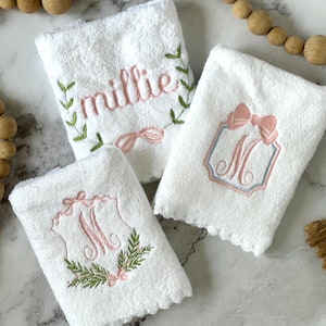 Embroidered Baby Burp Clothes Ultra Soft with Delicate Scalloped Edges image 1