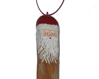 Rustic Driftwood Santa, Hand Painted Wooden Christmas Ornament