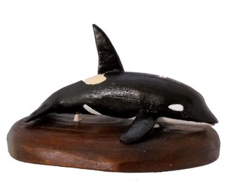 Whale Carving, Orcinus orca Wood Sculpture, Gift for Home or Office