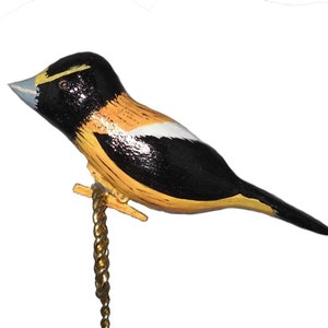 Evening Grosbeak Carved Bird Ornament, Hand Painted Wooden Christmas Decoration