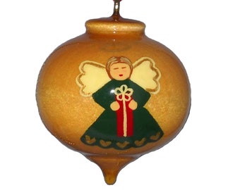 Angel Ornament, Hand Painted Wood, Wooden Christmas Tree Decoration