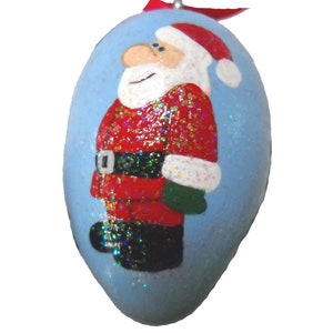 Handpainted Christmas Decorations, Set of Four Blue Ornaments, Snowman and Santa Designs image 2