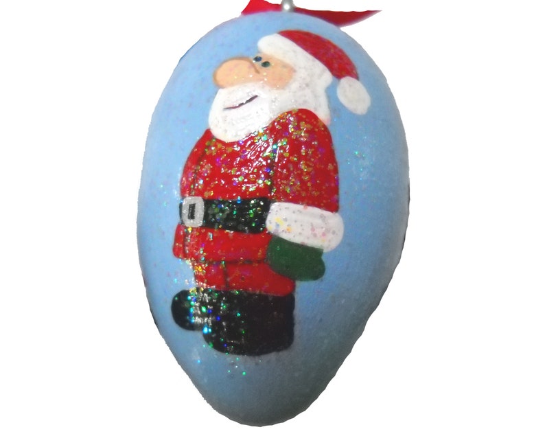 Handpainted Christmas Decorations, Set of Four Blue Ornaments, Snowman and Santa Designs image 2