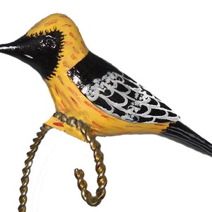 Hooded Oriole Christmas Ornament, Hand Carved Clip-on Bird image 1