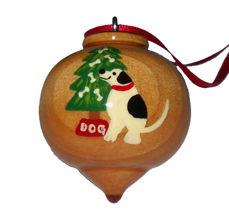Wooden Christmas Ornament Black and White Dog With Tree Etsy