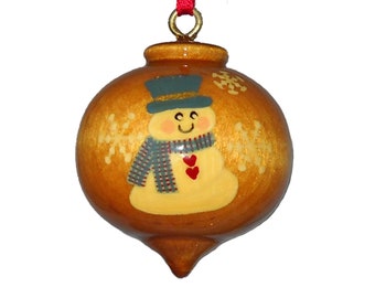 Snowman Ornament, Hand Painted Wood Decoration