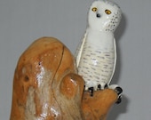 Snowy Owl Carving, Folk Art Wood Carving, One of a Kind