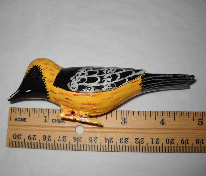 Hooded Oriole Christmas Ornament, Hand Carved Clip-on Bird image 5