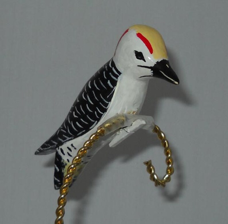 Golden-fronted Woodpecker Christmas Decoration, Hand Carved Wooden Bird Ornament image 2