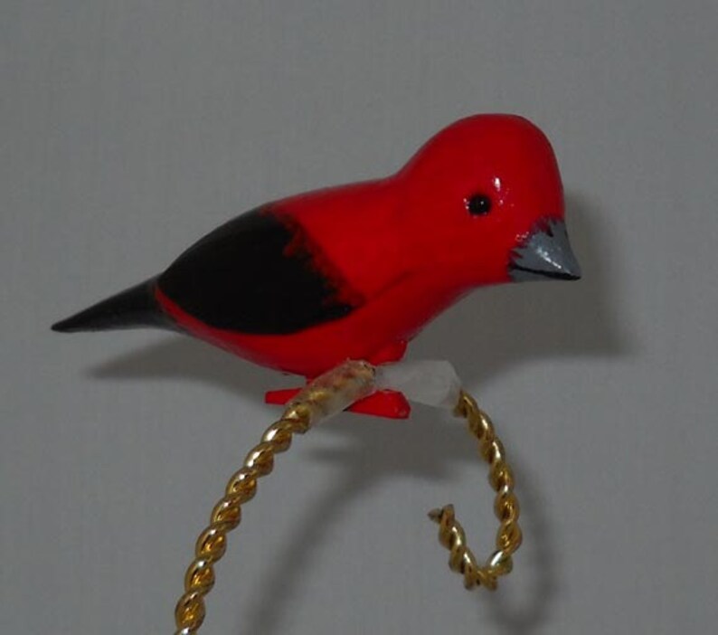 Scarlet Tanager Christmas Decoration, Carved Bird Ornament image 3