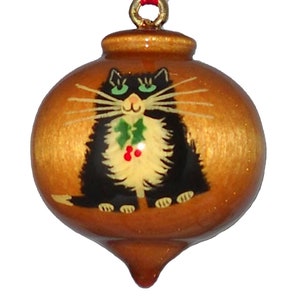 Cat Christmas Ornament,  Fat Black Kitty, Wooden Decoration