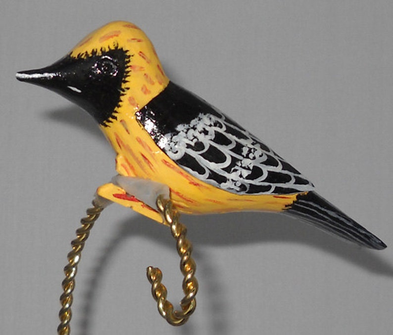 Hooded Oriole Christmas Ornament, Hand Carved Clip-on Bird image 3