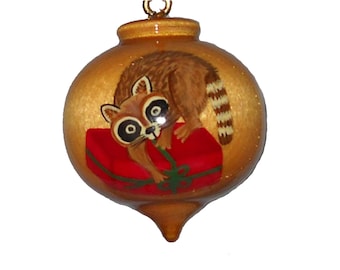 Personalised Raccoon Ornament, Personalized Hand Painted Christmas Decoration