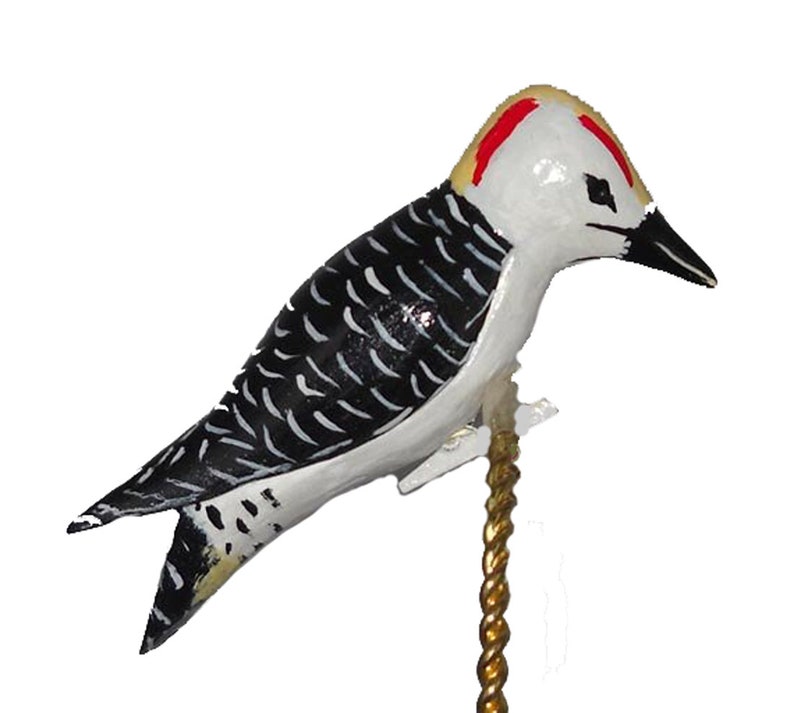 Golden-fronted Woodpecker Christmas Decoration, Hand Carved Wooden Bird Ornament image 1