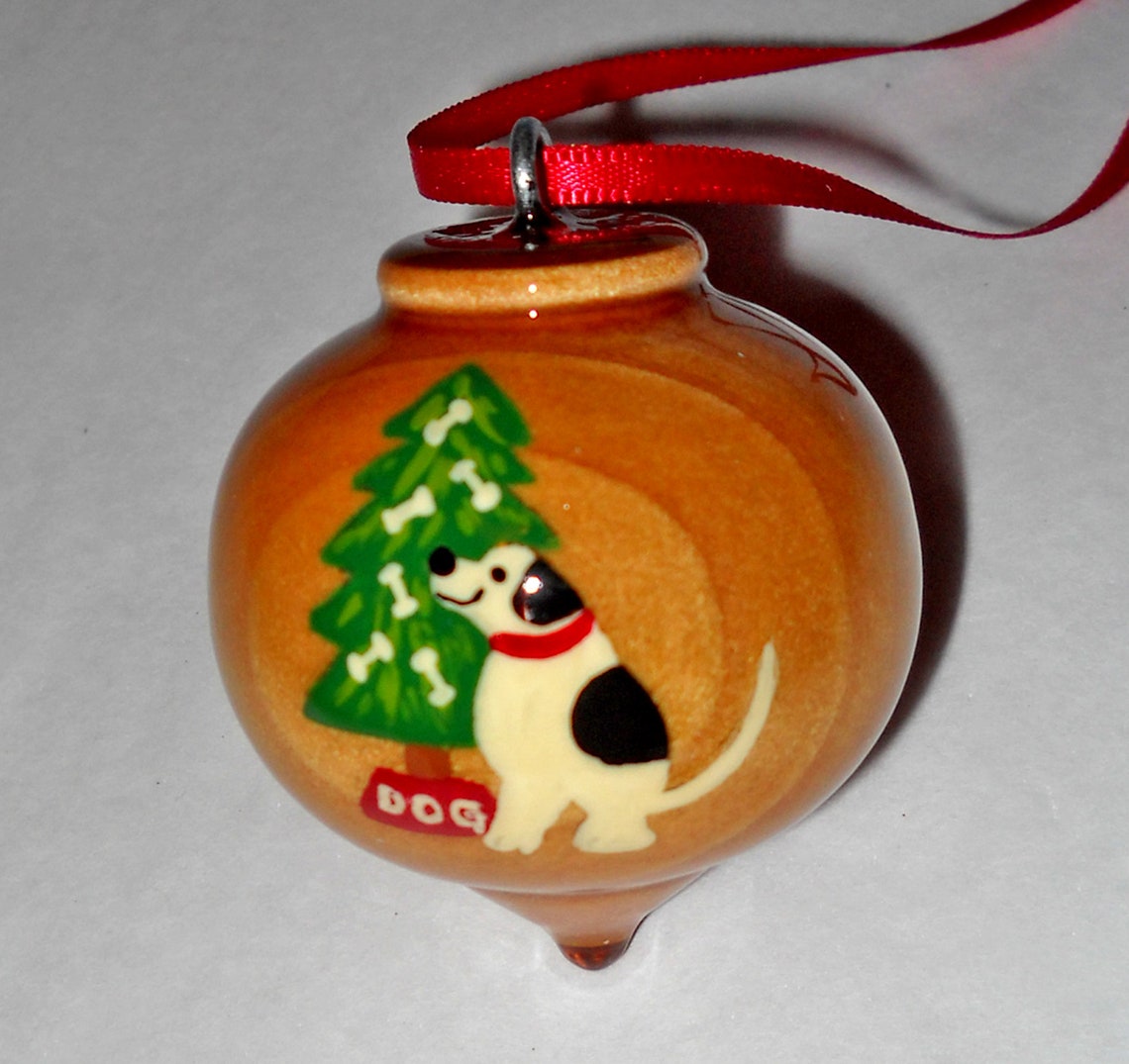 Wooden Christmas Ornament Black and White Dog With Tree Etsy