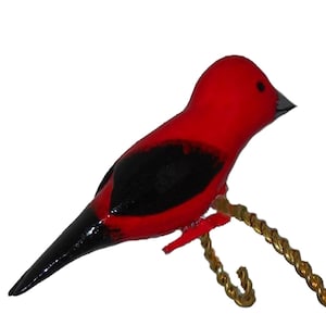 Scarlet Tanager Christmas Decoration, Carved Bird Ornament