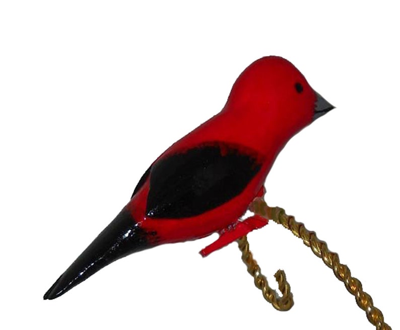 Scarlet Tanager Christmas Decoration, Carved Bird Ornament image 1