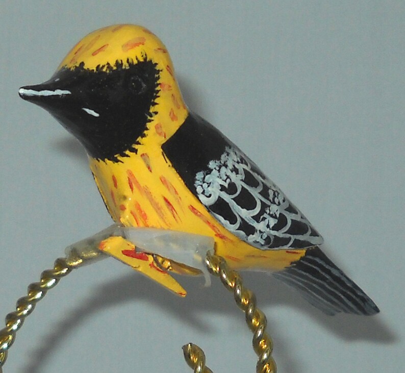 Hooded Oriole Christmas Ornament, Hand Carved Clip-on Bird image 2