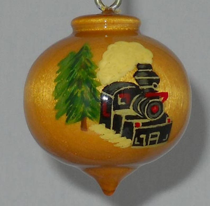 Train Ornament, Hand Painted Christmas Decoration, Steam Engine image 3