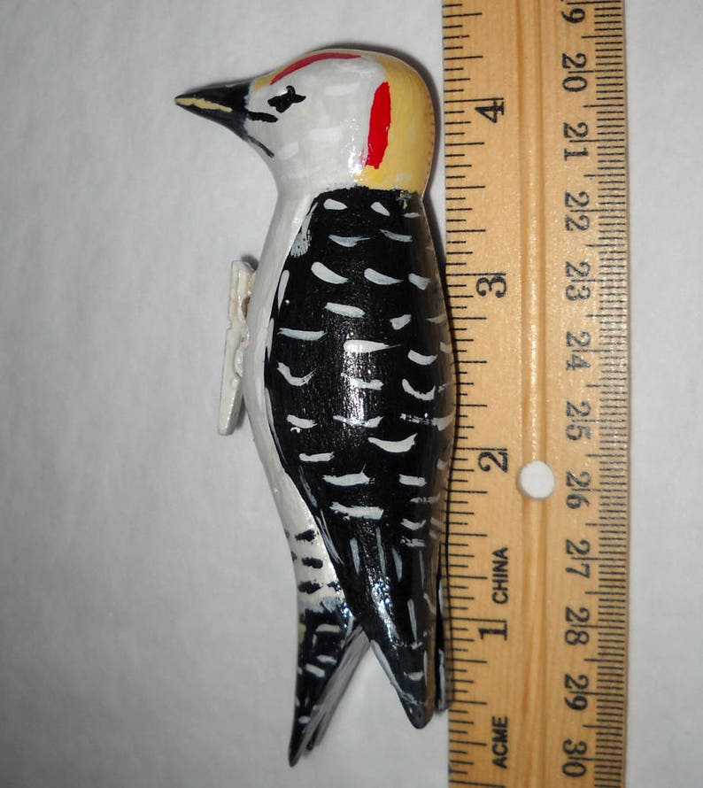 Golden-fronted Woodpecker Christmas Decoration, Hand Carved Wooden Bird Ornament image 4