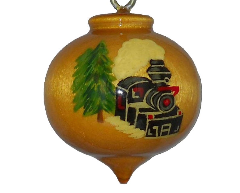 Train Ornament, Hand Painted Christmas Decoration, Steam Engine image 1