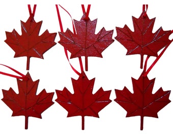 Maple Leaf Ornaments, Set of Six, Dark Red
