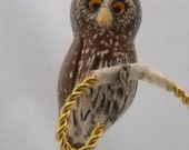 Northern Pygmy Owl Christmas Ornament, Hand Carved Wooden Clip-on