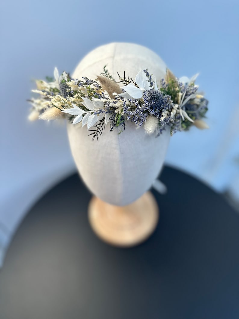 Cream, Beige & Blue Dried Flowers Bouquet / Preserved Flowers Bouquet / Wedding Bridal bouquet/Dried Flower Bundle image 5
