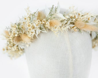 Everlasting White & Cream Neutral Dried Flower Crown / Dried Flower Crown Head Piece / Halo/ Wedding / Bridesmaid / Flower Girl