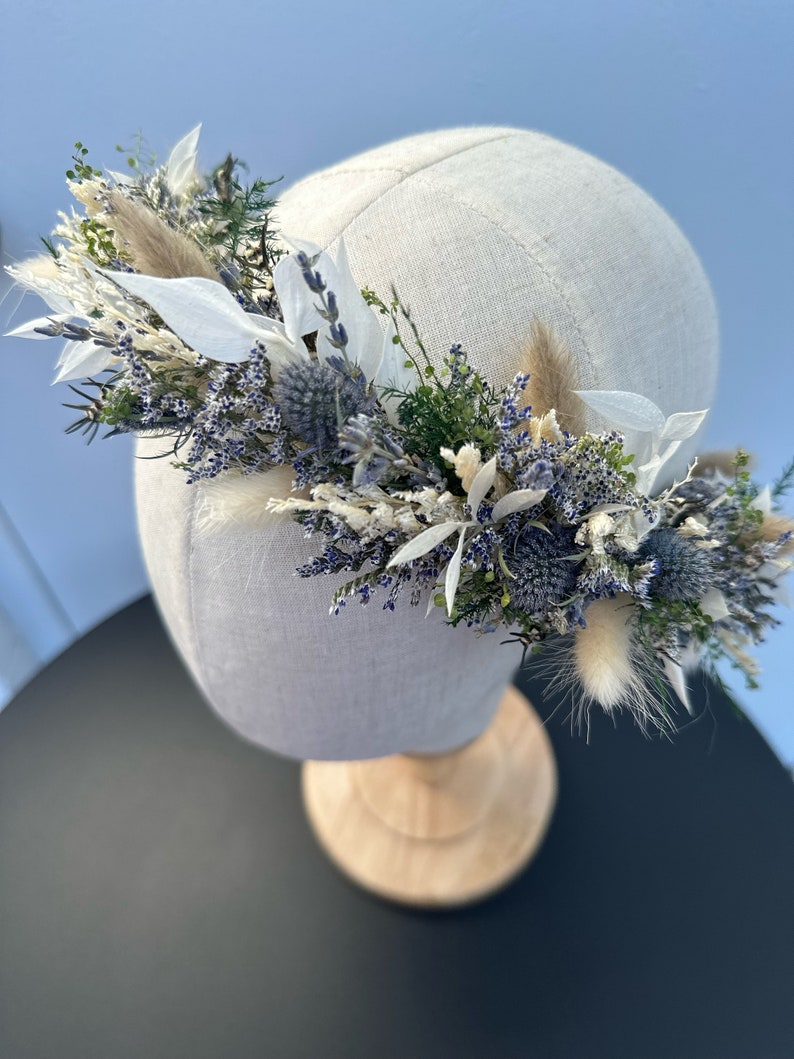 Cream, Beige & Blue Dried Flowers Bouquet / Preserved Flowers Bouquet / Wedding Bridal bouquet/Dried Flower Bundle image 6
