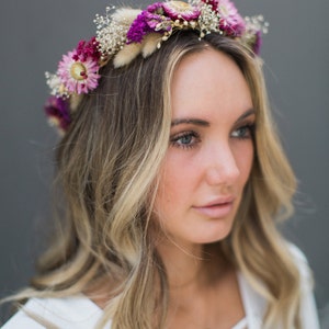 Bright Fuchsia Purple and Blush Preserved Flower Crown / Dried Flower Crown Head Piece / Tiara image 1