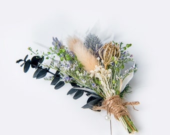 Cream, Beige & Blue Dried Flowers Boutonniere / Wedding/ Boutonniere/ Corsage/ Everlasting Boutonniere