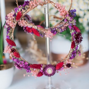 Bright Fuchsia Purple and Blush Preserved Flower Crown / Dried Flower Crown Head Piece / Tiara image 2