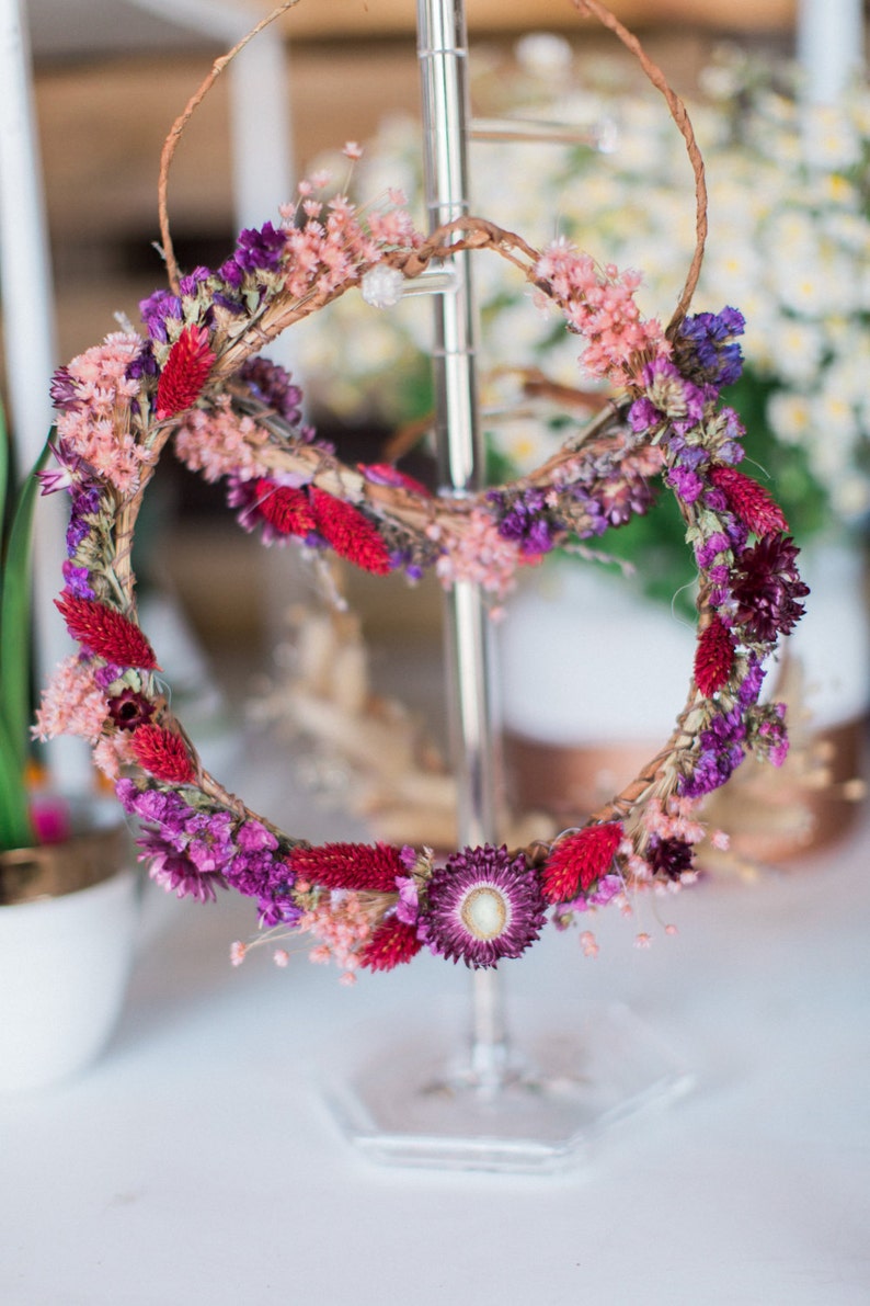 Bright Fuchsia Purple and Blush Preserved Flower Crown / Dried Flower Crown Head Piece / Tiara image 2