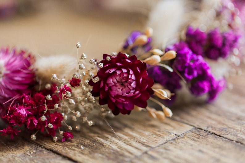 Bright Fuchsia Purple and Blush Preserved Flower Crown / Dried Flower Crown Head Piece / Tiara image 5