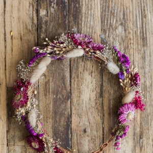 Bright Fuchsia Purple and Blush Preserved Flower Crown / Dried Flower Crown Head Piece / Tiara image 4