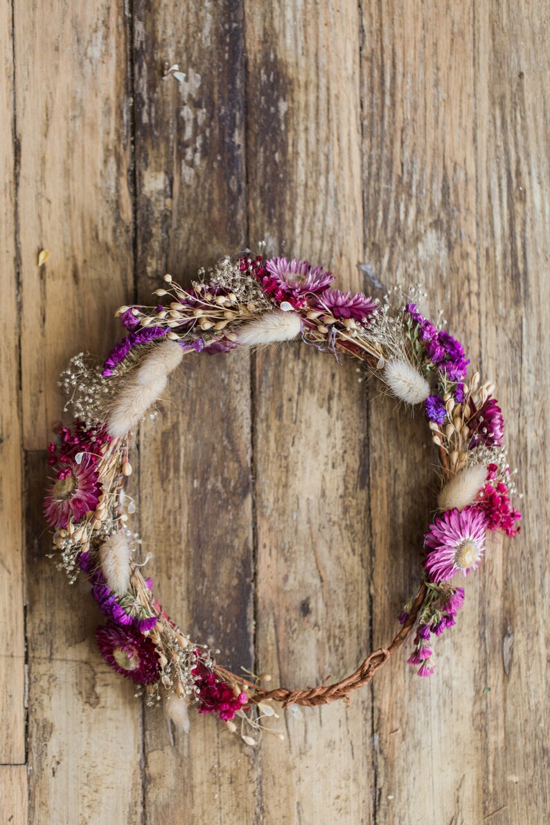 Bright Fuchsia Purple and Blush Preserved Flower Crown / Dried Flower Crown Head Piece / Tiara image 4