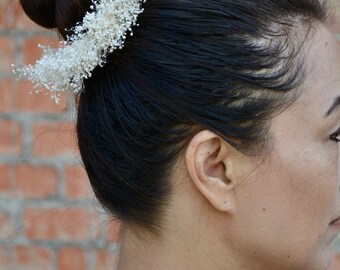 Dry Baby Breath Bun Updo Crown / Ponytail Flower Girl Bun Wrap / Flower Girl Bun Headpiece / Wedding Dried Hair Wreath Halo