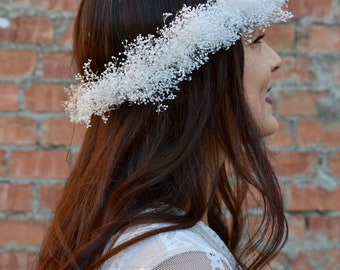 Baby’s Breath Flower Crowns/ Natural / Preserved Dried Flowers /White / Gold Sparkle/ Wedding Flower Crowns / Flower Crown Tiara