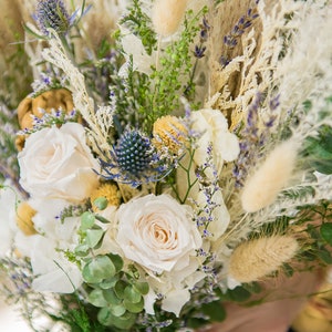 Cream, Beige & Blue Dried Flowers Bouquet / Preserved Flowers Bouquet / Wedding Bridal bouquet/Dried Flower Bundle image 3