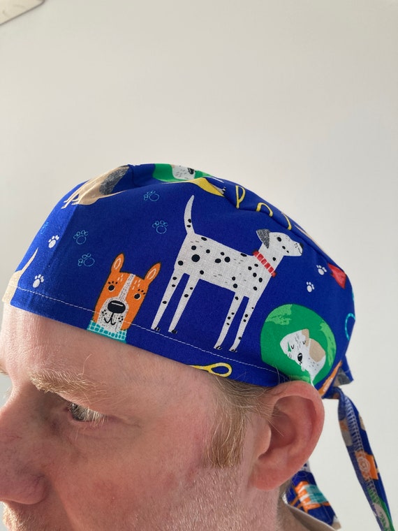 MENS Tie Back Cap Blue Dog | Etsy Canada