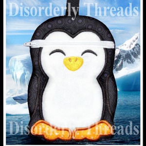 Penguin Zippered Bag!  6x8.5&quot; Pes Dst Exp Hus Jef Vip Xxx Formats ITH In The Hoop Zippered Bag Machine Embroidery File