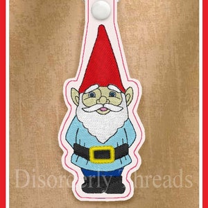 Cute Gnome Snap Tab Keyfob Embroidery Design for Vinyl 5x7 Pes Dst Exp Hus Jef Vip  VP3 Xxx Formats  Machine Embroidery File