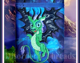 DRAGON Zippered Bag!  6x8.5" Pes Dst Exp Hus Jef Vip Xxx Formats ITH In The Hoop Zippered Bag Machine Embroidery File