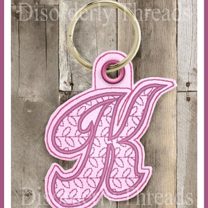 70s style Letter K Keychain 3.5-4&quot; tall Initials Monograms Embroidery Design Pes Dst Exp Hus Jef Vip Vp3 Xxx Formats Machine Embroidery File