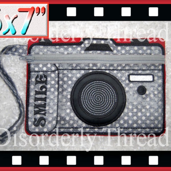 Camera Zippered Bag! 5x7"  **xxx vip  pes jef hus exp dst Formats** ITH In The Hoop Zippered Bag Machine Embroidery File